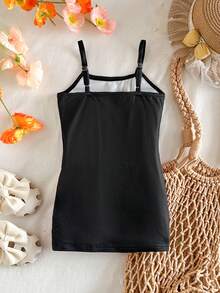 SHEIN Babygirl 可爱花卉针织吊带背心连衣裙，夏季 - 黑色 - 查看 5