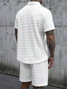Manfinity Homme Men's Solid Color Button-Front Short Sleeve Shirt And Drawstring Waist Shorts 2 Piece Set,White Summer Casual City Break Men's Outfits - White - View 2