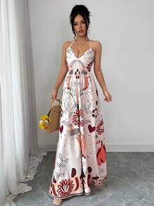 SHEIN Elenzya 女士度假长款优雅夏日连衣裙 - 亮橙色 - 查看 7