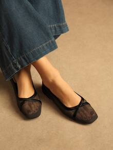 Rosivie Women Flats Spring And Summer New Models, Square Toe Design, Comfortable And Simple Vacation, Women's Flat Bottom, Essential For Commuting, Casual And Versatile - Grey - View 6