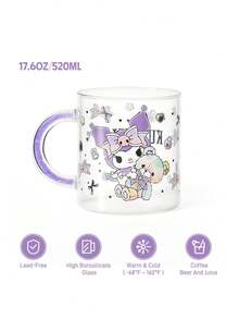 HELLO KITTY AND FRIENDS | SHEIN 1个17.6盎司/520毫升可爱卡通图案印花亮面手柄装饰硼硅酸盐玻璃杯，耐冷耐热，适用于牛奶、果汁、咖啡等。 - 無色 - 查看 3
