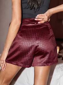 SHEIN Clasi Wine Red Textured Vintage Fashion Commuter PU Shorts - Burgundy - View 2