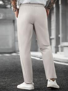 Manfinity CasualCool Men's Solid Color Elastic Waist Drawstring Ankle Cuff Pocket Casual Pants - Grey - View 5