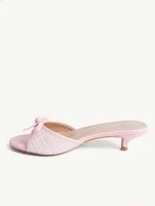 CUCCOO CHICEST Women Shoes Pink PU Fashion Elegant Comfortable Spring And Summer Bow Elements Kitten And Slippers Summer Shoes - Light pink PU - View 4