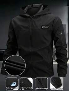 Manfinity Homme 大码男式连帽拉链长袖夹克 - 黑色 - 查看 1