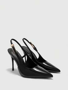 CUCCOO BIZCHIC Zapatos de tacón alto con decoración de tirante y lazo para mujer, color vino tinto, zapatos de primavera para vacaciones de primavera, Pascua y Navidad - PU negro - Ver 7