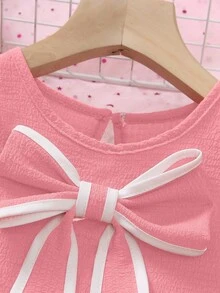 Elladie kids 1 Stück Kleine Mädchenkleid in Rot mit ärmellos, Rüschensaum und großer weißer Schleife, extrem süß, geeignet für wichtige Anlässe, Geburtstagsfeiern, Feste, Bühnenauftritte - Pink - Übersicht 4