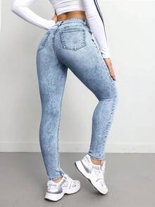 SHEIN Tall Women's Jeans Skinny Stretch Trousers Blue Tall Women's Jeans Joggers Women's Jeans Women Jeans Women's Jeans Women's Pants Blue Jeans Jeans Tall - Light Wash - View 2