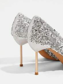 CUCCOO TILAWA Damen Silber elegante spitze Zehenpumps, mit Strass verzierte Stilettoabsätze, sexy vielseitige High Heels, charmante Party sexy bequeme Stilettos, geeignet für Büro, Outdoor, Hochzeit, Bankett, Party, Frühling, Ostern - Silber - Übersicht 11