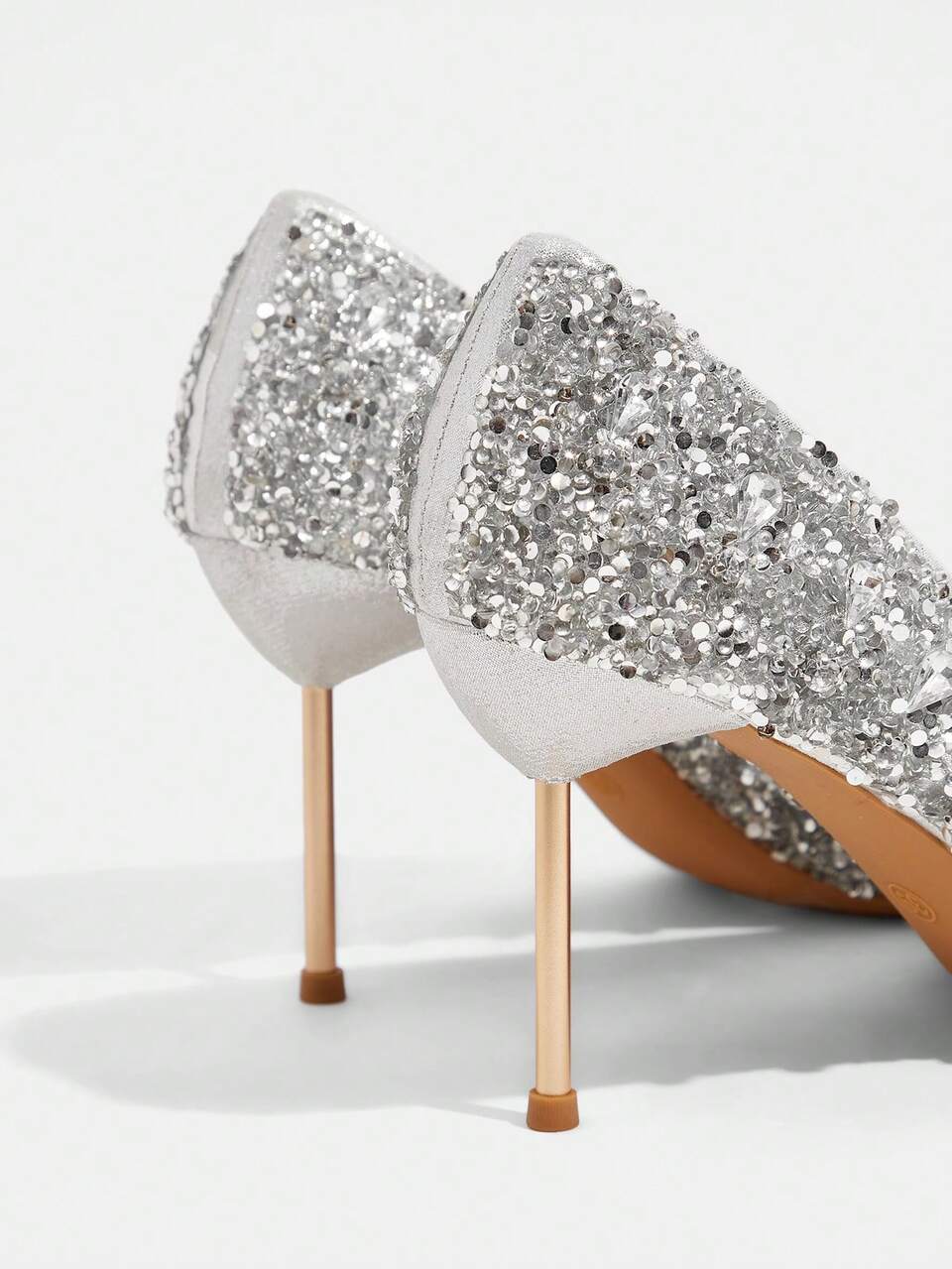 CUCCOO TILAWA Women's Silver Elegant Pointed Toe High Heel Pumps, Rhinestone & Rhinestone Decorated Stiletto Heels, Sexy Versatile High Heels, Charming Party Sexy Comfortable Stilettos, Suitable For Office, Outdoor, Wedding, Banquet, Party, Spring, Easter