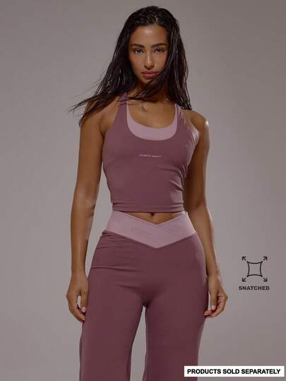 Musera Sport Cross Back Layered Active Top Only Sport Co-Ord Active Workout Gym Pilates Fitness Daily Casual Smoky Quartz