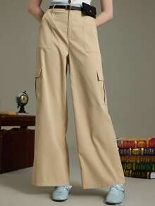 SHEIN ChicEase Pantalones cargo casuales y holgados para mujer, adecuados para el uso diario - Caqui - Ver 3