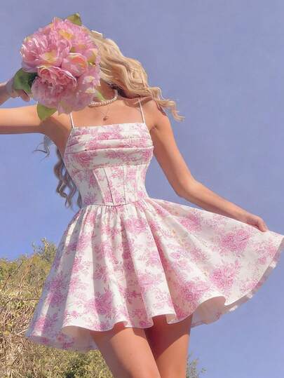 SHEIN MOD Pink Floral Print Dreamy Romantic Draped Neck Flared Long Dress – Garden Tea Party, Date, Party, Women's Summer And Spring Dress, Beachwear, Spring Break, Vacation, Picnic, Festival, Birthday Outfit.Pink And White Floral Print Sundress, Sleeveless, Spaghetti Straps, Fit And Flare Silhouette, Ruched Bodice, Lightweight Fabric, Soft Texture, Gathered Waist, Above Knee Length, Feminine Style, Breathable Material, Vintage-Inspired Look, Gentle Drape, Summer Dress, Romantic Pattern, Pastel Tones, Flared Skirt, Charming Details,Summer Holiday Outfits, Vacation Outfits , Carnival Costume , Valentines Day Outfit  , Valentine Outfits For Women , Summer Outfits , Spring Break Outfits Pink Flower Dress Pink Sundress Pink Tea Party Dress Pink Corset Dress Pink Sun Dress Summer Clothes Summer Outfits For Women  Easter Dress Women Party Dress Beach Dresses Wedding Guest Dresses Graduation Dresses Summer Holiday Outfits