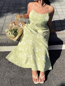 大码优雅印花无袖连衣裙，夏季 - 綠色 - 查看 6