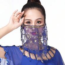 1PC Women's Belly Dance Veil, Exquisite Beaded And Sequined Belly Dance Accessories - Multicolor - View 4