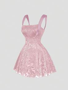 Sweetra Plus Size Spaghetti Strap Sleeveless Backless Tie-Up Waist Fitted Elegant Minimalist Short Dress - Baby Pink - View 6