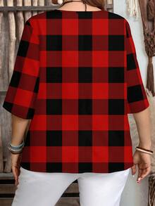 EMERY ROSE Camisa casual minimalista de talla grande con estampado a cuadros texturizado en rojo, adecuada para fiestas de primavera/otoño - Multicolor - Ver 2