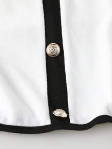 GlowEve Contrast Color Beaded Decor Sleeveless Knit Top With Metal Clasp - Black and White - View 6