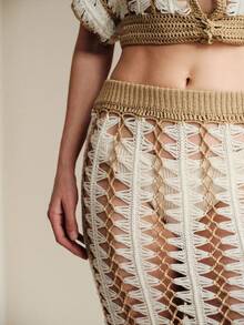 Anewsta Váy dệt kim kẻ sọc khoét lỗ gợi cảm dành cho nữ, váy sarong đi biển. - trắng - Xem 4