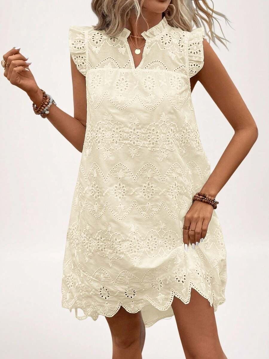 SHEIN LUNE Đầm nữ cỡ lớn màu trắng tay bồng vạt lệch, đầm dự tiệc cưới mùa thu, đầm công sở, đầm thường ngày. - Màu be - Xem 1