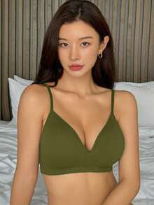 DAZY Áo ngực dệt kim liền mạch, không gọng, có đệm nhẹ, dây đeo điều chỉnh được, thích hợp mặc vào mùa xuân và mùa hè, nội y dành cho phụ nữ. - màu xanh lá - Xem 3