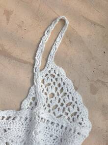 Trelyra Handmade Knitted Women Beach Vacation Top - White - View 8