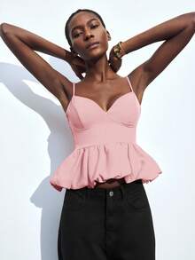 Maija Parte superior de camisola elegante de unicolor rosa con dobladillo de capullo de flor, para mujeres, Primavera/Verano 2025, 4 de julio, Graduación, Fiestas - Rosa - Ver 8