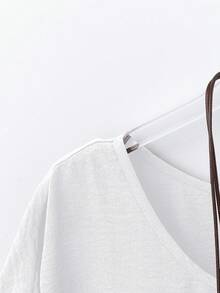 Linhara Áo kiểu dáng cỡ lớn in họa tiết, cổ tròn, vai rớt, thanh lịch. - trắng - Xem 3