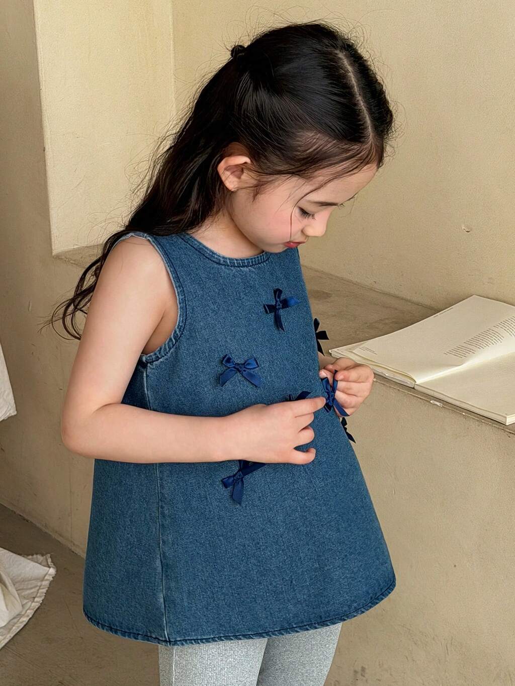 Young Girls Denim Top With Bow Decor, Fall Clothes