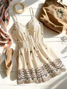 Franclia Women's Jumpsuits, Women's Vacation Jumpsuits, Casual Jumpsuits, Tie-Up Tassel Jumpsuits, Halter Jumpsuits, A-Line Jumpsuits, Floral Jumpsuits, Beach Jumpsuits, Retro Jumpsuits, Spring/Summer Jumpsuits, Autumn Jumpsuits. - Apricot - View 1