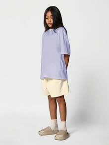 SUMWON Oversized Crew Neck Boxy Fit Short Sleeve Casual Cotton Blend T-Shirt For Tween Girls Spring Summer Everyday Wear Vacation - Lilac Purple - View 5