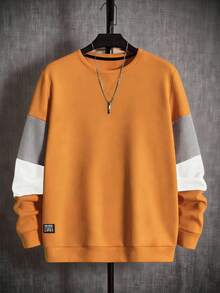 Manfinity VCAY Herren Lässig Langarm Strick Patchwork Sweatshirt in Gebrannt Orange, Sweatshirt Orange Set Herren, Herren Sweatshirts, Pullover Herren, Langarm Sweatshirt für Herren - Verschiedenfarbig - Übersicht 1