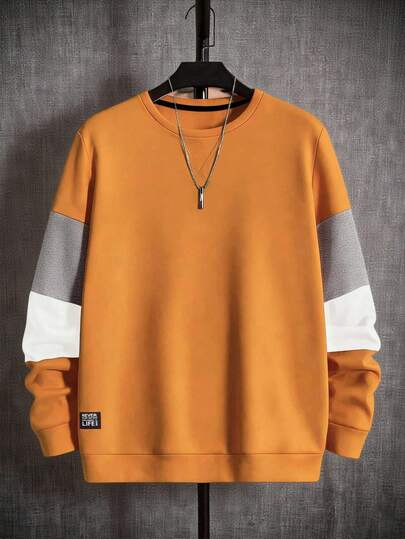 GENTILAND Men's Casual Long Sleeve Knit Patchwork Sweatshirt Burnt Orange Sweatshirt Orange Set Men Men Hoodies Pullovers Men Long Sleeve Sweatshirt Sweatshirt For Men