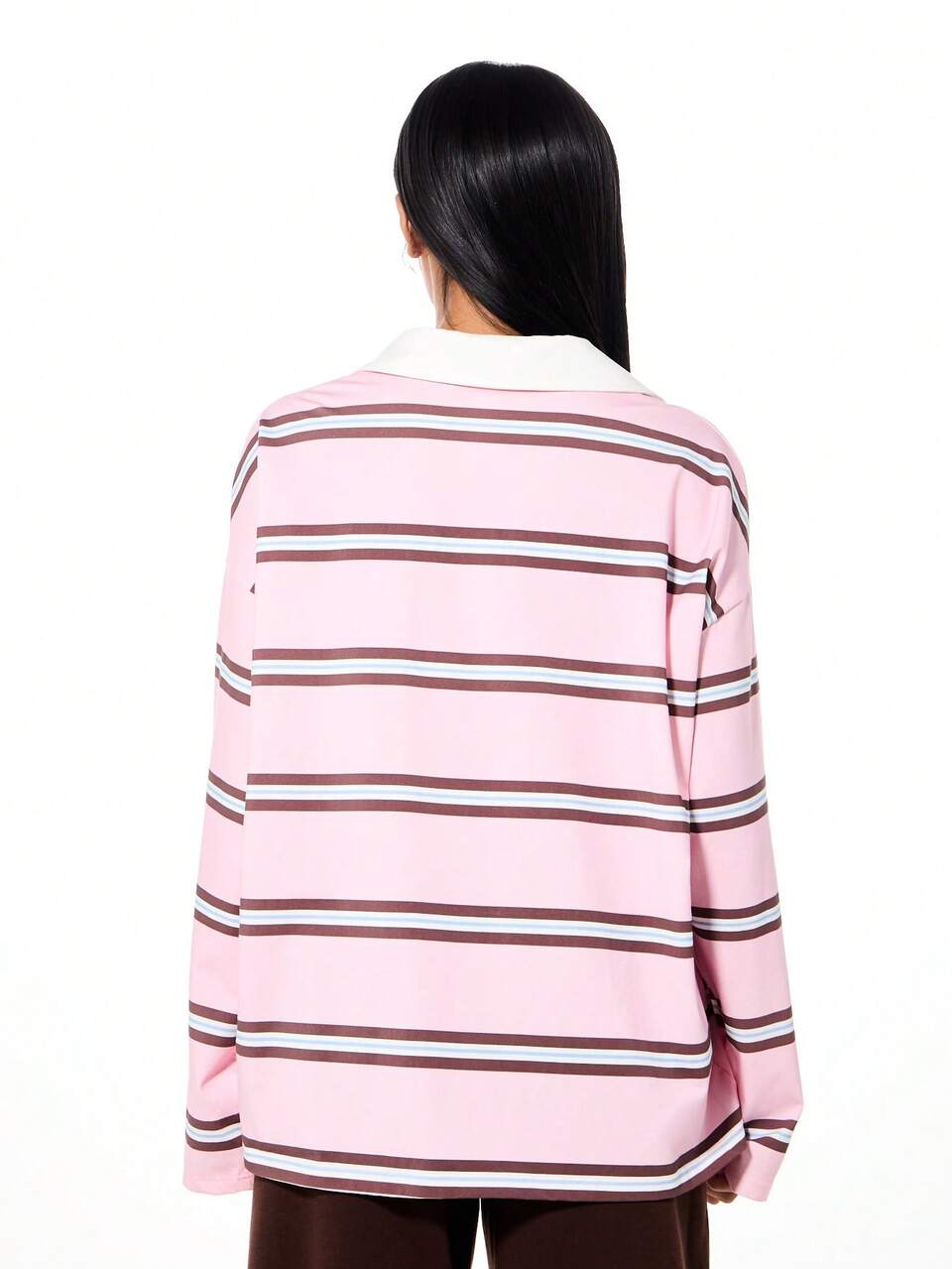 BABYPHAT Logo Streifen Oversized Langarm Kragen Polo Rugby Oberteil mit grafischem Muster vorne