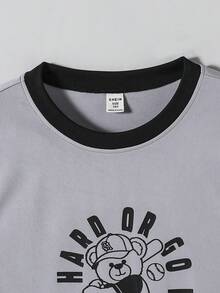 SHEIN Casuvi Kids 2pcs/Set Boys Casual Sports Daily Loose Letter Print Round Neck Short Sleeve T-Shirt And Elastic Waist Loose Letter Print Shorts Set, Summer Basketball Outfit For Boys Boy Sleeveless Sets Boys Tank And Shorts Set Boys Athletic Set Boys 2 Pieces Set Gym Outfit For Kids Boy Kids Outfit Set Boy Summer Sets - Grey - View 6