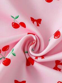 SHEIN Baby Girls' Heart Pattern Ruffle Hem Cap Sleeve Dress, Summer Cute Infant Girls' Sleeveless Dress - Pink - View 3