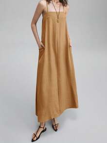 Ontre Đầm nữ dáng rộng không tay, phù hợp cho đi làm, công sở, thường ngày, đi nghỉ mát, đi biển, dự đám cưới, thanh lịch. - Màu vàng - Xem 6