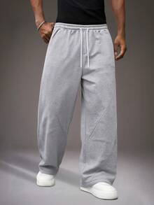 STYNVO Men's Casual Solid Color Slant Pocket Drawstring Waist Sweatpants Baggy Grey Sweatpants Men - Grey - View 1