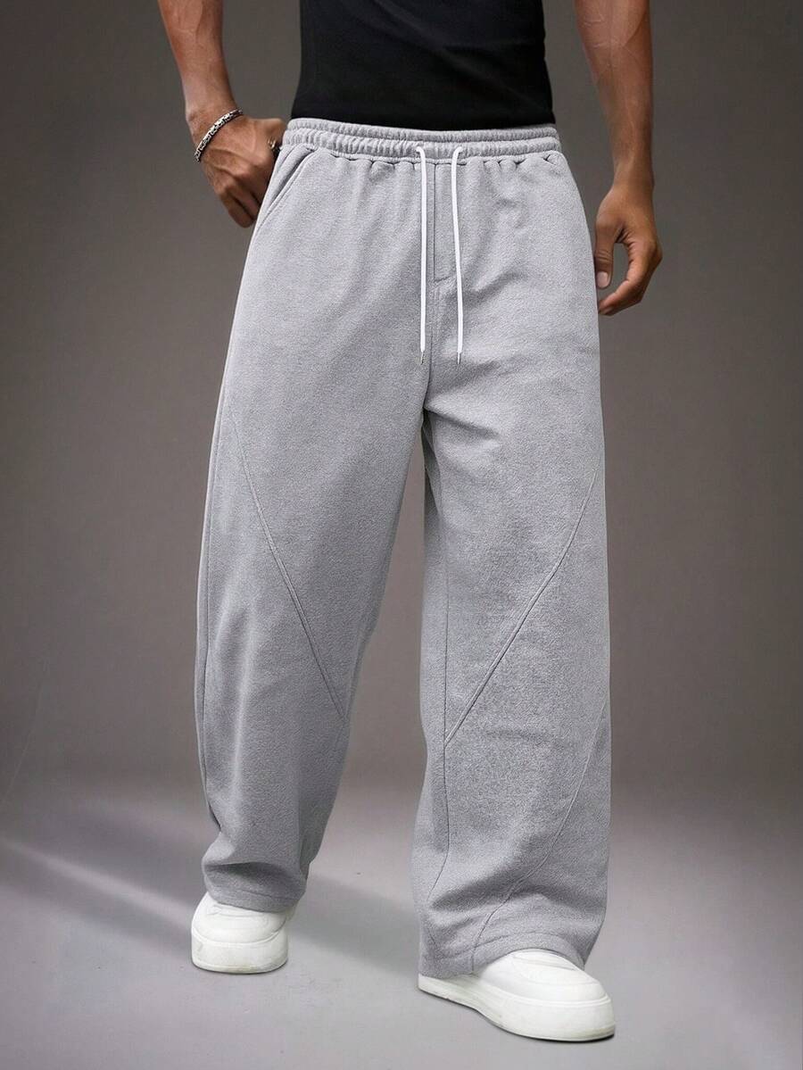 STYNVO Men's Casual Solid Color Slant Pocket Drawstring Waist Sweatpants Baggy Grey Sweatpants Men - Grey - View 1