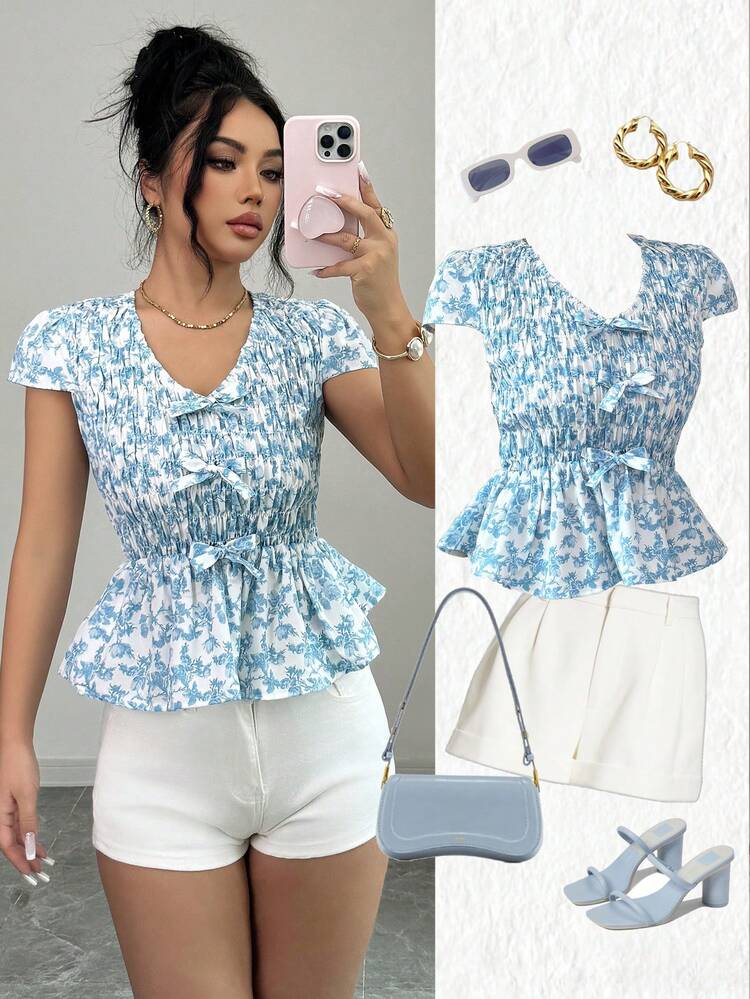 Elenzga Ladies Weave Elegant And Fashionable Summer Shirts - Blue - View 1