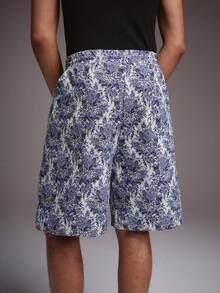 STYNVO Men's Floral Print Drawstring Waist Pocket Casual Versatile Daily Wear Shorts Men's Vacation Shorts Blue Floral Shorts Men Men Shorts Camo - Gray Blue - View 2