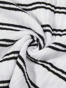 GlowEve Gaun Sweater Rajut Elegan Serbaguna dengan Perpaduan Warna Gaya Eropa dan Amerika Terbaru - Hitam dan Putih - View 7