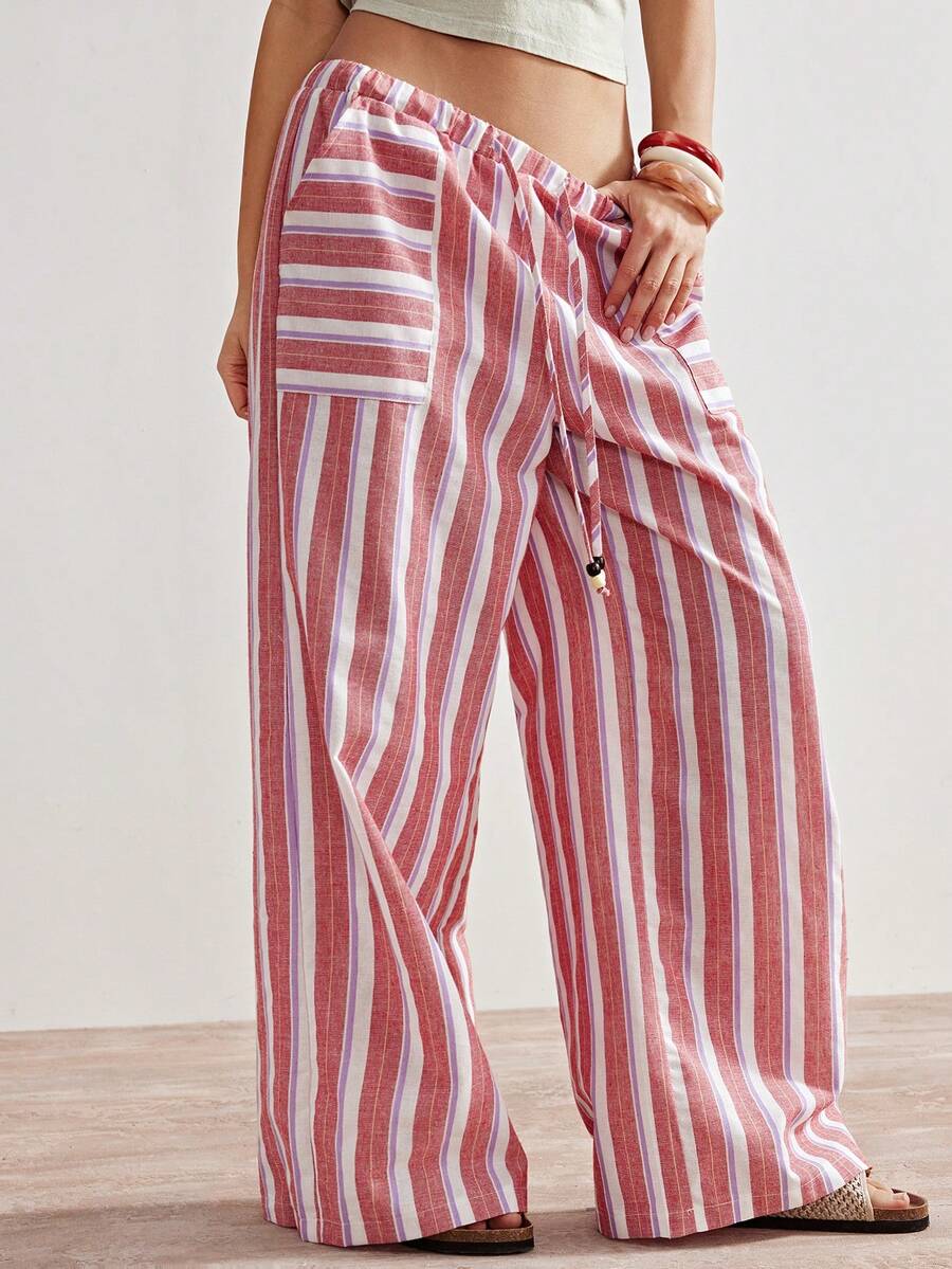 Bohemela Women's Casual Loose Woven Striped Pants - Multicolor - View 1