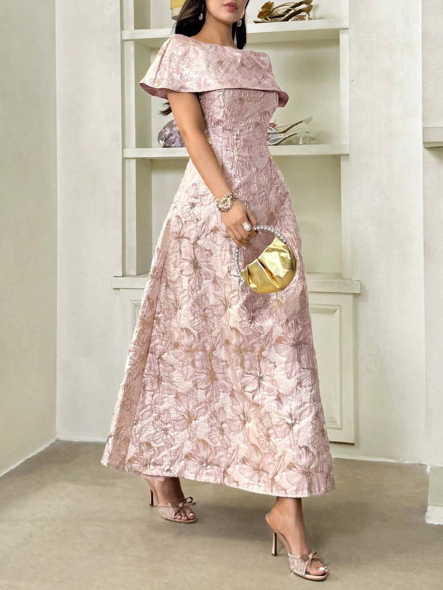 Modelyn Women's Solid Color Off-Shoulder Fitted Elegant Mid-Length Dress ,Summer Dress,Spring Dresses For Women - Pink - View 1