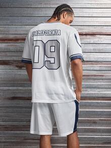 AXEPEAK 2pcs Men's Loose Numeric Print T-Shirt & Drawstring Shorts Set,White Summer Streetwear Gym Hip Hop Short Sleeve Casual Graphic Letter Two Pieces Set - Multicolor - View 2