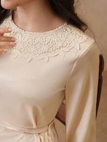 Graceveil 女士优雅长袖连衣裙，带腰带 - 杏色 - 查看 7