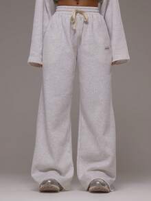 Musera Sport 超大款撞色抽绳阔腿慢跑裤，仅限秋季/冬季运动服、健身房锻炼、普拉提、日常休闲穿着 - 灰色 - 查看 2