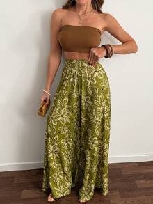 Women, Spring, Summer, Vacation, Pant, Long Length, Wide Leg, Boho, Elastic Belt, Pocket - Multicolor - View 6
