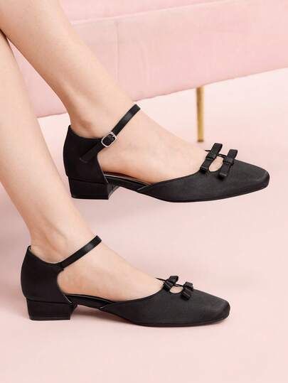 CUCCOO DOLLMOD French Thick Heel Buckle Belt Fashionable Women's Outer Sandals Summer Square Toe Commuter Shoes Simple And Versatile Exquisite Hollow Shoes Valentine's Day