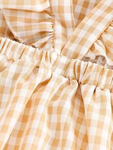 SHEIN Vintaside Kids 女童格子方领简约休闲连衣裙 - 橘色 - 查看 4